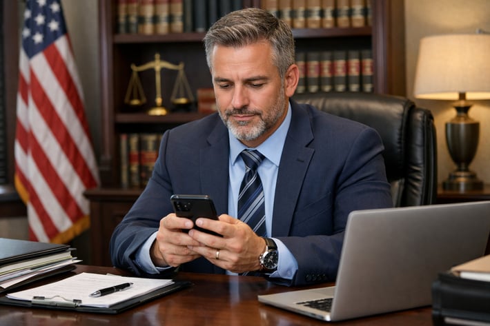 Male Law Firm Administrator Checks Mobile Device-2