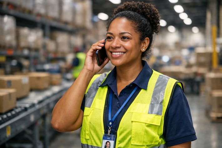 Minority Female Employee On Mobile Phone Minority Female Employee On Mobile Phone