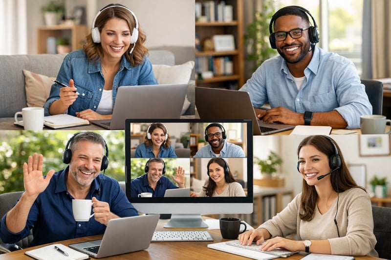 happy corporate team working remotely